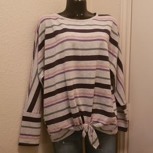 Cupid Tie-Waist Stripe Long Sleeve Blouse